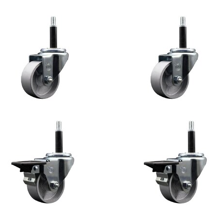 Service Caster 3'' Semi Steel Wheel Swivel 3/4'' Expanding Stem Caster Set 2 Brakes, 4PK SCC-EX20S315-SSR-2-PLB-2-34